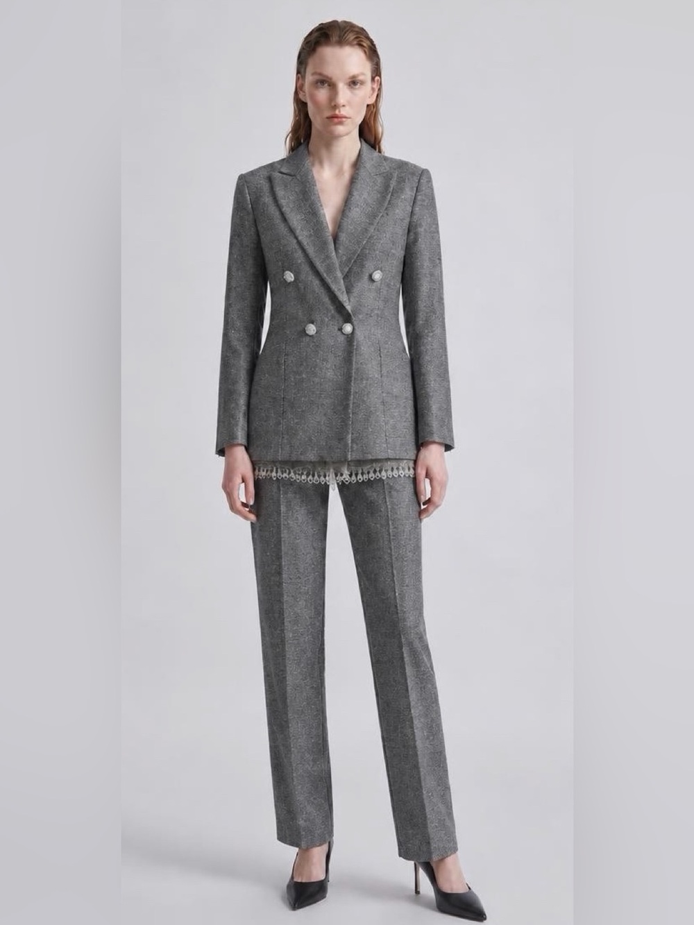 Gianfranco Ferré Vintage Italian Gray Silver Tweed Pantsuit